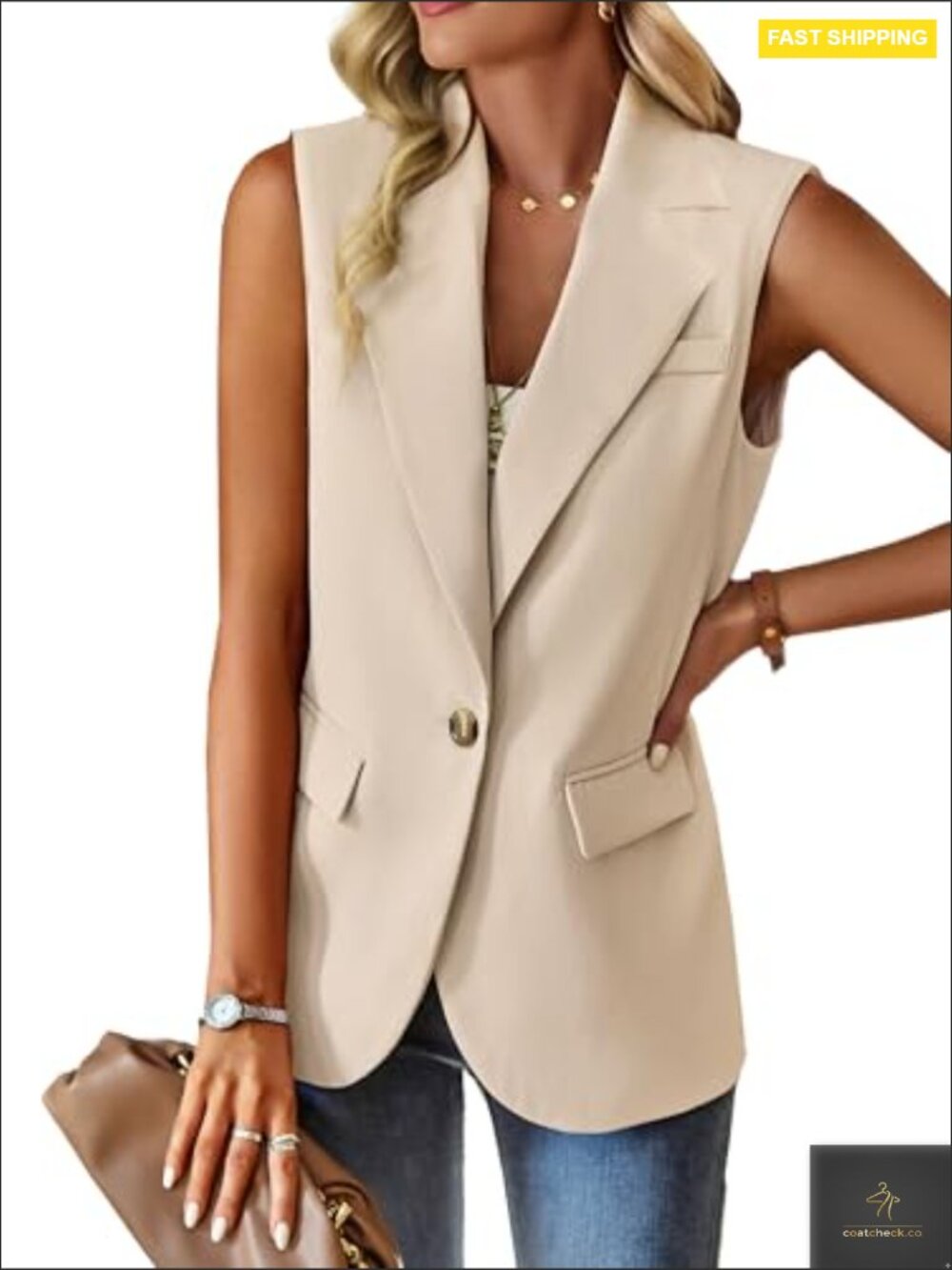 Sleeveless Blazer Vest Business Casual Work Jacket Trendy Office Outfit Regular - Picture 5 of 5